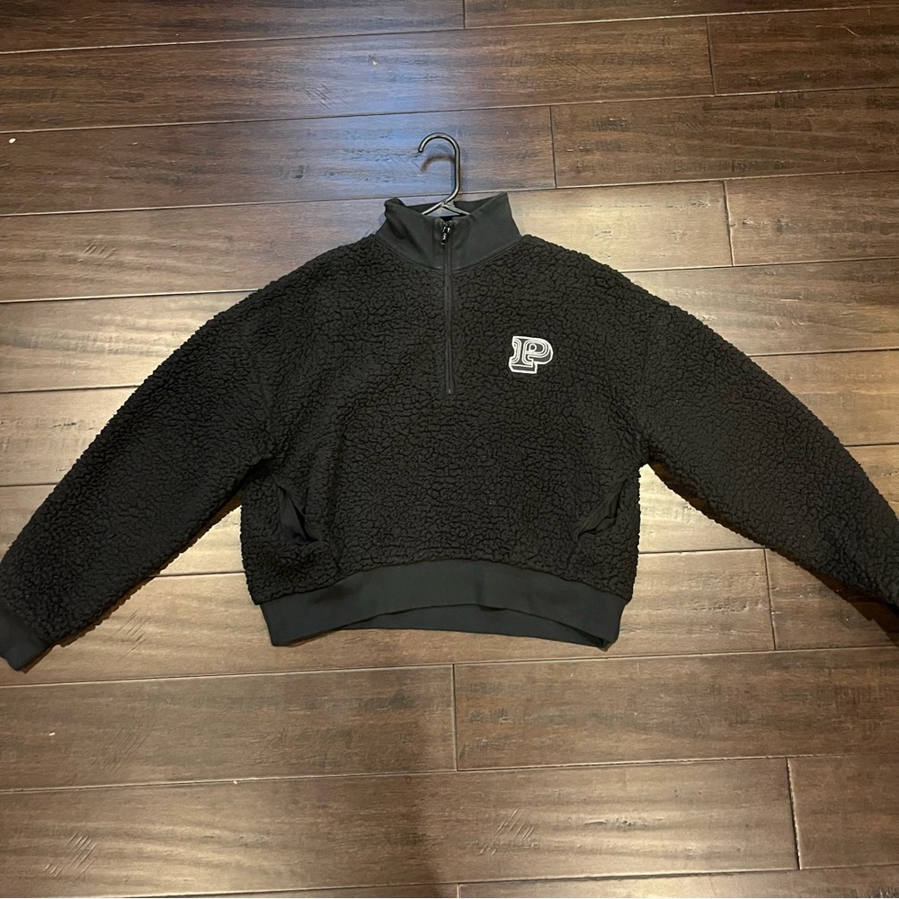 PINK Black Sherpa Pullover with Logo